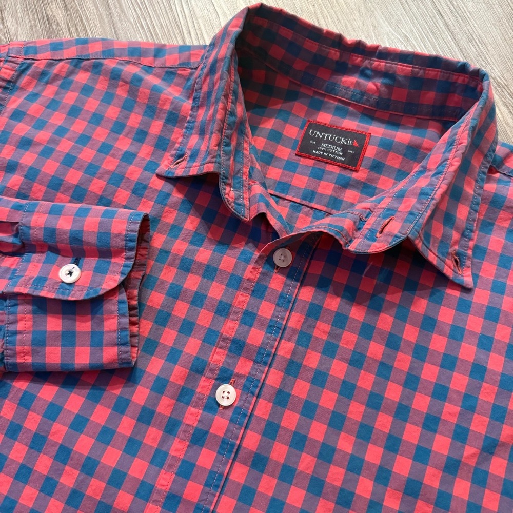 UNTUCKit‎ Mens Medium Checkered Red/Blue Button Shirt